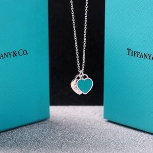 Tiffany & Co. Silver Necklace with Teal Heart Pendant